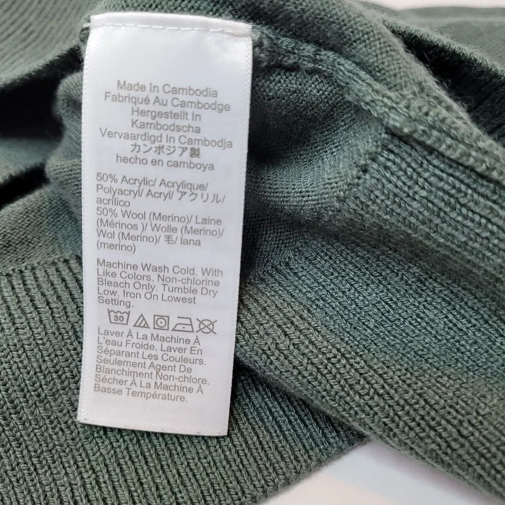 J.Crew Quarter Zip Sweater Mens Large Olive Green Excellent Merino Wool BB697
